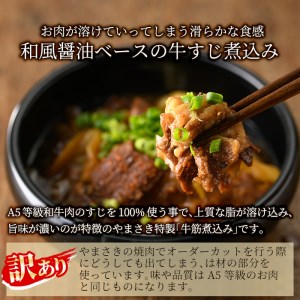 a822 《訳あり》国産A5等級和牛100％牛すじ煮込み(合計約1.25kg・約250g×5食分)【やまさき】牛筋 牛すじ 煮込み 時短調理 冷凍