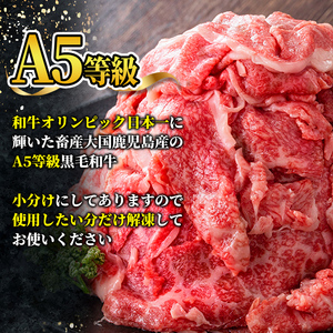 s629 【A5等級】鹿児島県産黒毛和牛切り落とし(計750g・250g×3パック)  鹿児島 国産 黒牛 牛肉 九州産 切落し  A5等級 小分け お肉 【カミチク】