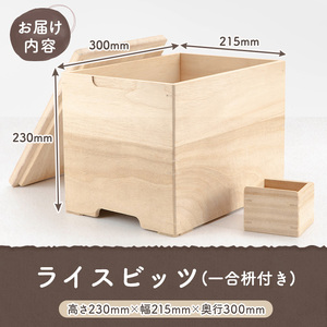 s634 ライスビッツ(5kg用・高さ230mm×幅215mm×奥行300mm) 桐 米びつ 米櫃 こめびつ 保管 収納 木工品 日用品 ライスストッカー 【(株)杉建】