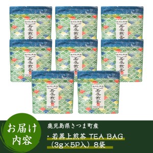 s233 若蒸上煎茶TEA BAG(計40P・3g5P入×8袋)伝統的な製法を継承した若蒸茶！緑茶本来の味、香りを！簡単便利なマグカップ用ティーバッグ さつま町 特産品 鹿児島 国産 九州産 日本茶 若蒸茶 お茶 緑茶 ティーバッグ【柳田製茶】