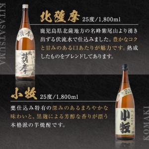 s433 ＜数量限定＞鹿児島の本格芋焼酎4本飲み比べセット！(1本1.8L、北薩摩・小牧・ぼっけもん・甕仕込み紫尾の露)鹿児島 お酒 アルコール 焼酎 リキュール 芋焼酎 ロック お湯割り ソーダ割 一升瓶 飲み比べ セット【一社)さつま町観光特産品協会】