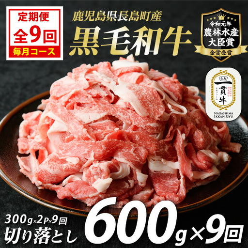 <定期便・毎月全9回>宮路ファームの黒毛和牛切り落とし(300g×2パック) 鹿児島県産 切り落とし 牛肉 すき焼き パック詰め 肉じゃが 牛丼 野菜炒め 農林水産大臣賞 肉 しゃぶしゃぶ 国産黒毛和牛 焼肉 定期便【宮路ファーム】f-miyaji-1617