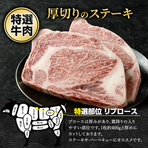 鹿児島県産 黒毛和牛 リブロース ステーキ 厚切り (計800g・400g×2枚) 【ナンチク】nanchiku-7255