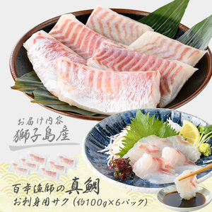 獅子島産 百年漁師の真鯛 お刺身用サク (約100g×6パック) 【島のごちそう】gochi-7053