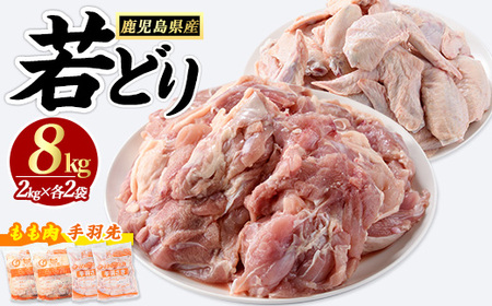 若どりモモ肉4kg・手羽先4kgセット(合計8kg)【まつぼっくり】matu-7222