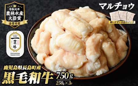 和牛カット済ホルモン（マルチョウ）250g×3パック 計750g ホルモン 牛肉 丸腸 焼肉 ホルモン 牛もつ もつ鍋 f-miyaji-6049