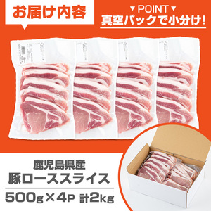 《訳あり》鹿児島県産 豚ローススライス(計2kg・500g×4P)【コワダヤ】kowa-6104