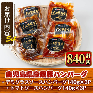鹿児島黒豚 ハンバーグ 2種 計840g デミグラス トマトソース 【ナンチク】_y460