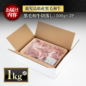 y427 鹿児島県産黒毛和牛切落し(計1kg・500g×2P) 国産 九州産 牛肉 黒牛 黒毛和牛 和牛 お肉 赤身 切り落とし 切り落し 焼肉 肉じゃが 野菜炒め 炒め物 冷凍【さつま屋産業】