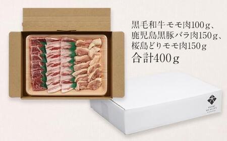 鹿児島黒牛 和牛モモ肉、鹿児島 黒豚 バラ肉、桜島どりモモ肉の2人前セット | 黒豚