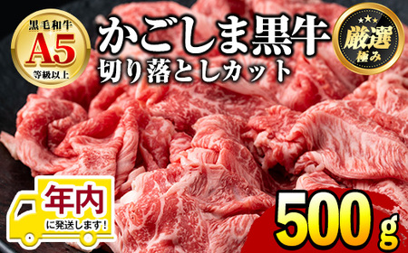 【0131703a】12月11日までのご入金で年内発送！鹿児島県産黒毛和牛！A5等級の切り落とし(約500g)牛肉 肉 切落し 切り落し 和牛 冷凍 国産 お肉 牛丼 野菜炒め カレー 冷凍【前田畜産たかしや】