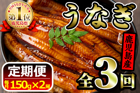 【30665】《定期便・全3回お届け》鹿児島県産!地下天然水で育てた特上うなぎ900g(150g×2尾×3回)1尾ずつ真空パックで!【財宝】
