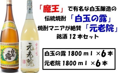 No.8003 【魔王の蔵元】白玉醸造の「伝統焼酎」と「熟成焼酎」の各6本セット