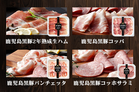［新春］【定期便全3回】かごしま黒豚熟成生ハム４種食べ比べ セット（約540g）NS-519 | 国産 肉 お肉 豚肉 豚 にく ぶた 生ハム 最高峰 熟成ハム コッパ パンチェッタ コッホサラミ スパイス サラミ 冷蔵 詰め合わせ 産地直送 ギフト プレゼント 贈り物 鹿児島県 南大隅町 南州農場