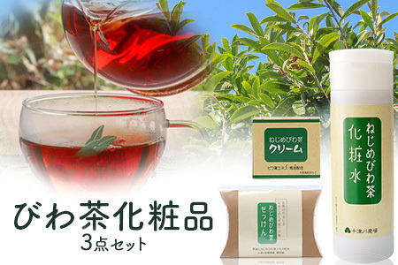 びわ茶化粧品3点セット | スキンケア クリーム 石けん 化粧水 ポリフェノール トルマリン石 低刺激 界面活性剤 保存料 着色料 不使用 びわ葉エキス 馬油 プラセンタエキス ヒアルロン酸 産地直送 鹿児島県 南大隅町 十津川農場 TO-7