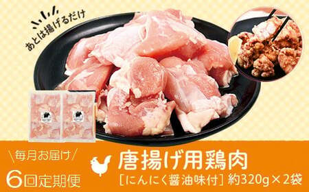 【C79004】＜定期便・全6回＞唐揚げ用鶏肉にんにく醤油味付(計3.84kg・320g×2×6回) 鹿児島 国産 鶏肉 お肉 にんにく 味付け からあげ 唐揚げ おかず チキンソテー 冷凍【肉のふくおか】
