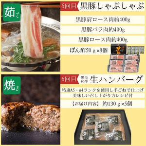 【F90005】＜定期便・全6回＞肝付町セレクト定期便《簡単調理で肉を楽しむ定期便B》 鹿児島県産 牛肉 豚肉 黒豚 牛丼 餃子 ギョウザ ロース 味噌漬け しゃぶしゃぶ 肩ロース バラ肉 ハンバーグ 定期便 セレクト 冷凍 冷凍食品 【株式会社きもつき未来商社そらまち】