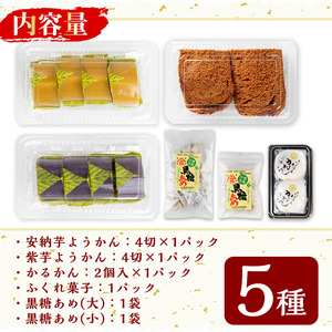 n309 山田製菓本舗人気菓子の詰め合わせ(計5種) 鹿児島 種子島 和スイーツ 和菓子 ふくれかし ふくれがし 安納いも 紫いも ようかん 羊羹 かるかん 軽羹 黒糖飴 あめ アメ 郷土 ソーダ菓子 セット 常温 【山田製菓本舗】