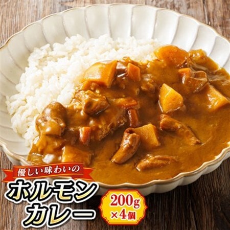 【毎月定期便】優しい味わいのホルモンカレー 200g×4個 レトルトカレー 常温 保存食　全3回_ホルモン 野菜 昆布 だし ダシ レトルト カレー レトルトカレー おもいやり 一人暮らし セット おかず レンジ レンジ調理 レンジでチンするだけ 食品 常温 備蓄 常備 保存食 避難食 防災食 森谷食品 ご当地グルメ 北海道 釧路町 釧路超 特産品 _【4009874】