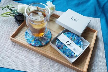 【色おまかせ(青系MIX)】コースター2枚セット(箱入り) 材料回収地域:口永良部島(鹿児島県) | コースター