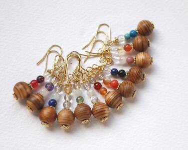 屋久杉×9月誕生石　樹脂ピアス