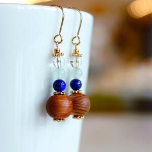 屋久杉×3月誕生石 ピアス