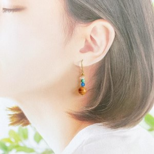 屋久杉×12月誕生石 樹脂ピアス