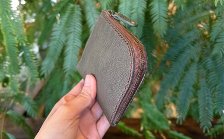 屋久鹿レザーの島財布 グリーン