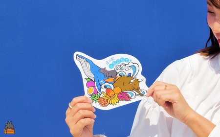 道の駅とくのしまオリジナルマグネット （2枚） ( マグネットシート ロゴ 道の駅 道の駅とくのしま オリジナル 小物 アイテム 徳之島 奄美 鹿児島 うさぎ アマミノクロウサギ クジラ フルーツ 果物 マンゴー うさぎ pokke104 pokkeさん レターパックライト ポストイン配送 )