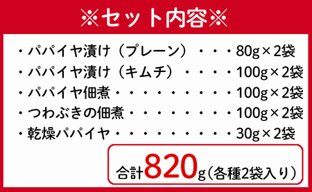 徳之島 天城町 手作り漬物 5種セット 合計820g プレーン キムチ つわぶき パパイヤ