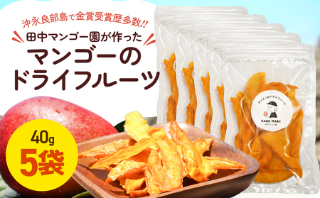 【先行受付】田中 マンゴー園 が作った マンゴー の ドライフルーツ 40g×5袋 W001-013-04 芒果 ドライマンゴー 果物 フルーツ 果実 菓子 お菓子 おかし おやつ 甘い 金賞 受賞 糖度 保存料無添加 無塩 無着色 砂糖不使用 田中マンゴー園 ふるさと納税 和泊町 おすすめ ランキング プレゼント ギフト