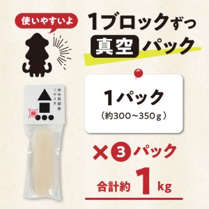 【W022-027u】冷凍保存ＯＫ！エメラルドブルーの美しい海で育ったおいしいソデイカ冷凍ブロック１キロ（３～４人前）！