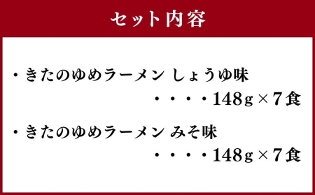 【北海道産小麦使用】きたのゆめラーメン詰合せ（醤油・味噌各7食）