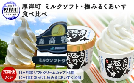 厚岸町　ミルクソフト・極みるくあいす食べ比べ【2ヶ月定期便】