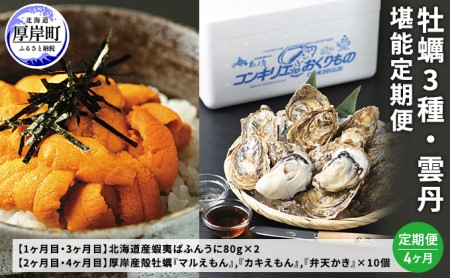 北海道厚岸町 牡蠣3種雲丹堪能定期便 ≪4ヶ月定期便≫