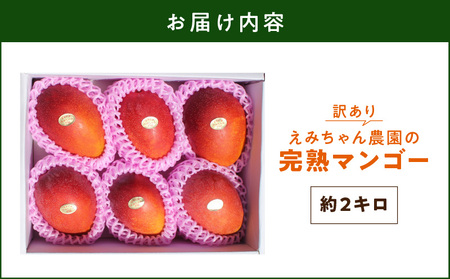 【 2026年 先行予約 】 えみちゃん農園 の 完熟 マンゴー 約2キロ （ 訳あり ） C008-007-02 果物 フルーツ