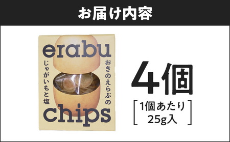 erabu chips 4個 セット C068-001-01 ポテトチップス ポテト 菓子 お菓子 スナック菓子 チップス じゃがいも ジャガイモ おやつ 美味しい おいしい パリパリ 塩 米油 国産米油 ヘルシー パリッ お子様 揚げ菓子 シンプル 味わい 沖永良部生まれ 手作業 アレルゲンフリー エラブチップス ERABUFRIET ふるさと納税 鹿児島 沖永良部島 沖永良部 知名町 おすすめ ランキング プレゼント ギフト