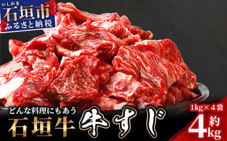 石垣牛・牛すじ ４kg （1kg×４） 冷凍便【 沖縄県 石垣市 牛肉 お肉 牛スジ 牛筋 煮込み おでん カレー 】 SI-87
