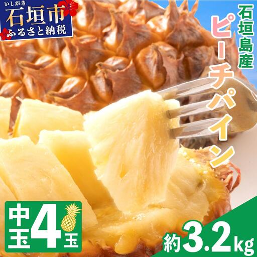 ＜先行予約＞石垣島産 中玉ピーチパイン 4玉 約3.2kg ＜2026年5月以降発送＞【 沖縄県石垣市 石垣島 フルーツ 果物 パイン 産地直送 】SI-118
