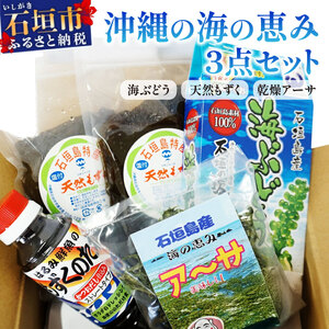 沖縄の海の恵み　3点セット（海ぶどう、天然もずく2パック、アーサ） もずくのタレ1本付 CK-13