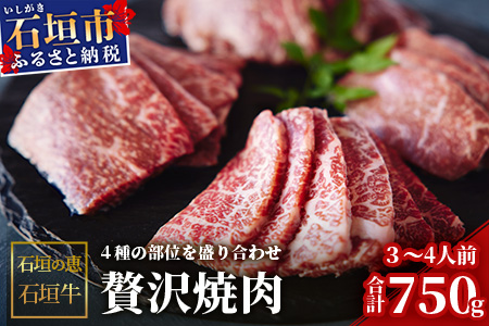 【産地直送】石垣の恵 石垣牛 贅沢焼肉(4種盛)【合計750g】【日本最南端の黒毛和牛】KB-100