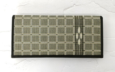 AZ-55-1 みんさー織 長財布牛革(楕円ヒチガーラ　グレイ) 