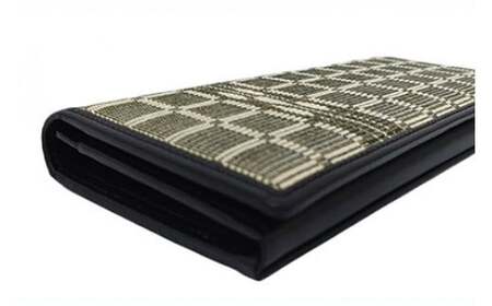 AZ-55-1 みんさー織 長財布牛革(楕円ヒチガーラ　グレイ) 