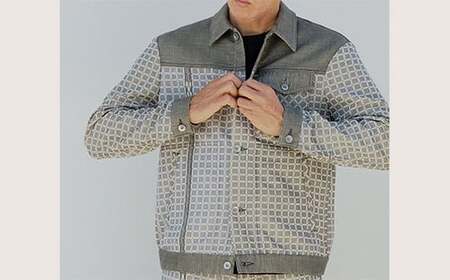 みんさー織 総手織りブルゾン（楕円ヒチガーラ  グレイッシュ）LLサイズ AZ-61-1