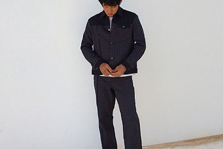 AZ-70 みんさー織 総手織りブルゾン＆パンツ（楕円ヒチガーラ  ブラック）LLサイズ