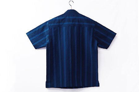 AZ-76 みんさー織 総手織りボタンダウンシャツ（藍ストライプ）LLサイズ