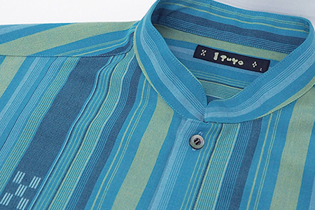 AZ-82 みんさー織 総手織りマオカラーシャツ（ニライカナイBL）LLサイズ