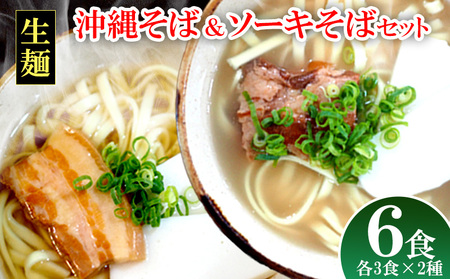 沖縄そば＆ソーキそばセット 6食分（3袋入り×2箱） 沖縄そば ソーキ そば 生麺 生めん 三枚肉そば 沖縄料理 郷土料理 お土産 かつお 豚肉 道の駅 味付け豚肉 三枚肉 豚骨 とんこつ ソウルフード 本場 ６食 人気