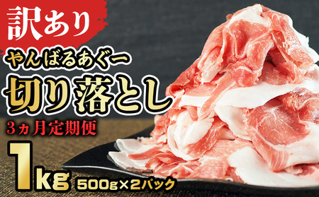 【3ヵ月定期便】【訳あり】あぐー豚肉切り落とし　１kg（ 500g×2パック）簡易包装シリーズ【白豚あぐー】 訳アリ 豚 切り落とし 簡易包装 SDGS 豚汁 あぐー 名護市 銘柄豚肉 簡単料理 アレンジ おかず 食品 国産豚 うまみ 冷凍 真空パック 2パック 2袋 やんばる