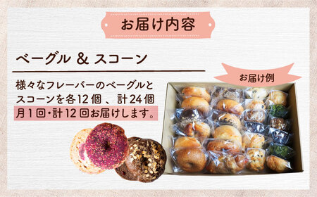 【全12回定期便】厳選おすすめ ベーグル & スコーン 各12個 (24個セット) BCAE016 パン